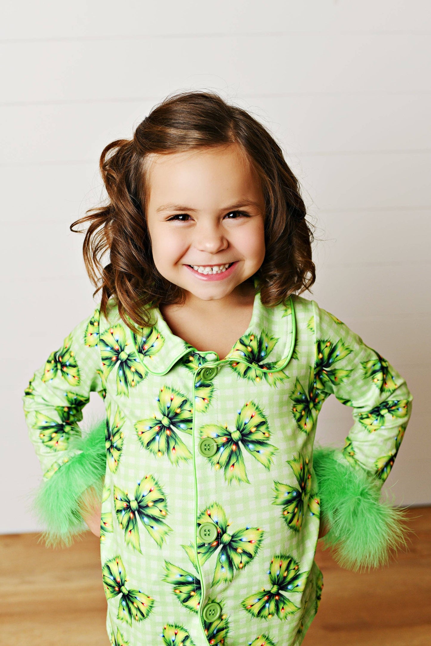 Adorable Sweetness - Girls Holiday Christmas Green Festive Bow Lounge Set