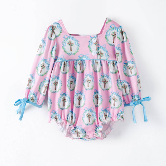 The Hair Bow Company - Coquette Crosses & Tied Sleeves Infant Easter Romper