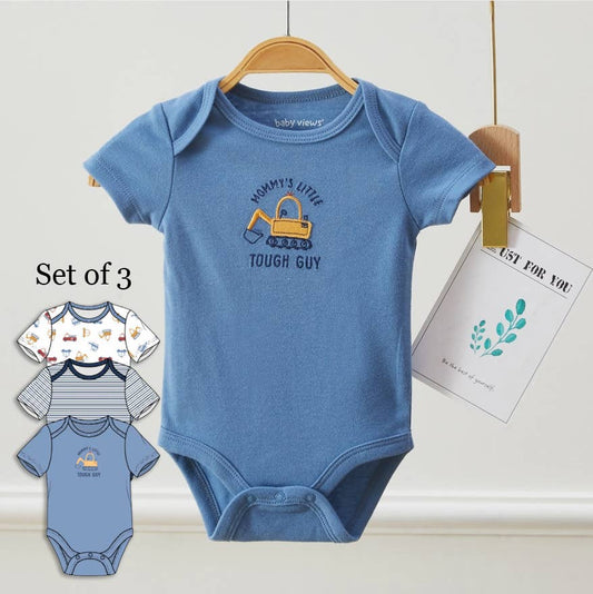 Pack of 3 Baby Boys Excavator Pattern Bodysuits Short Sleeve