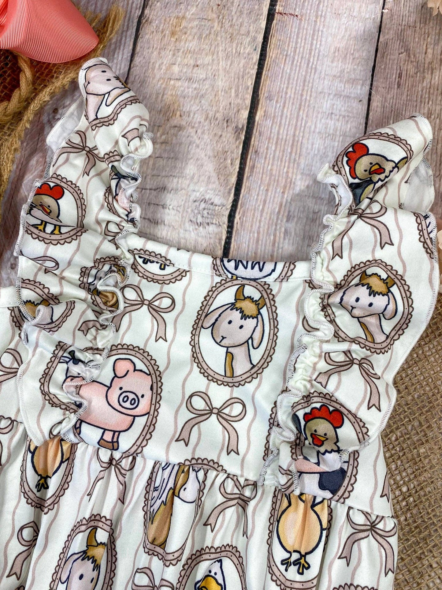 Farm Friends Cameo Bubble Romper | Baby Farm Animal Ruffle Romper
