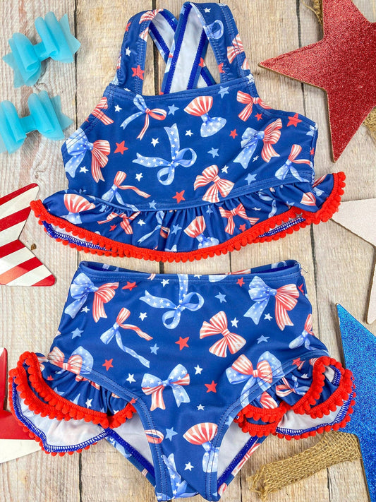 Navy Patriotic Bow Print Two-Piece Swimsuit