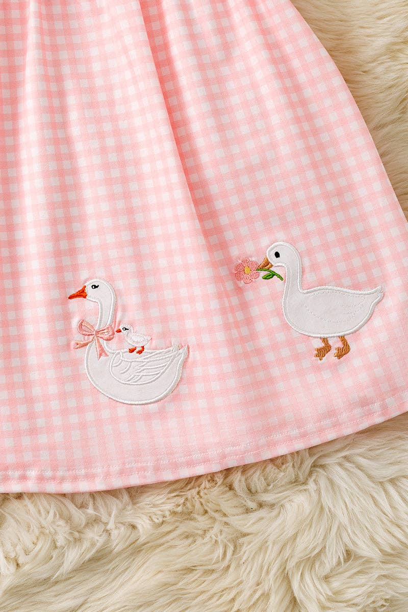 "Mama's Girl" Geese applique on pink gingham printed dress