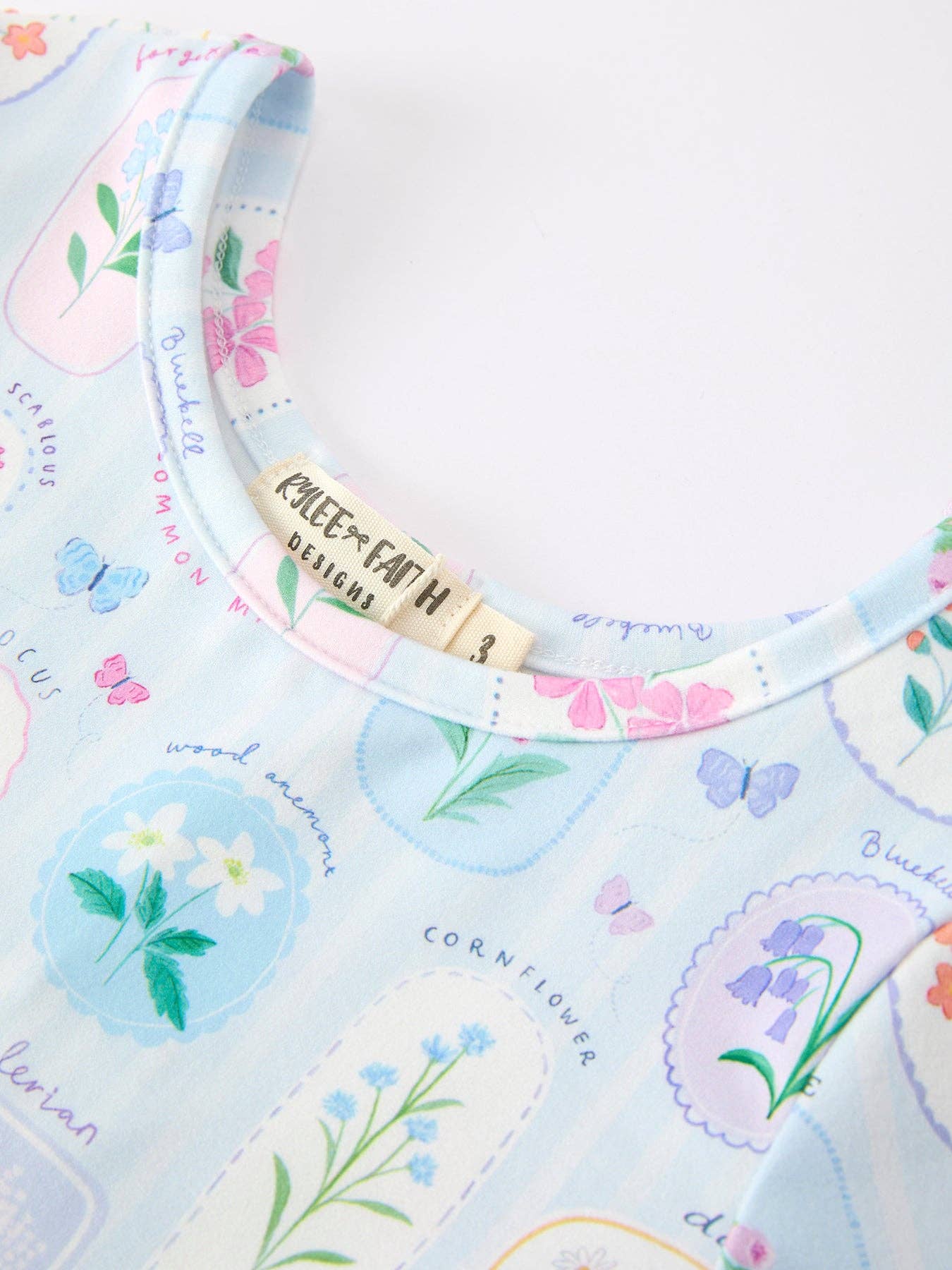 Rylee Faith Designs - Summer Floral Botanical Girls Dress Blue Short Sleeve