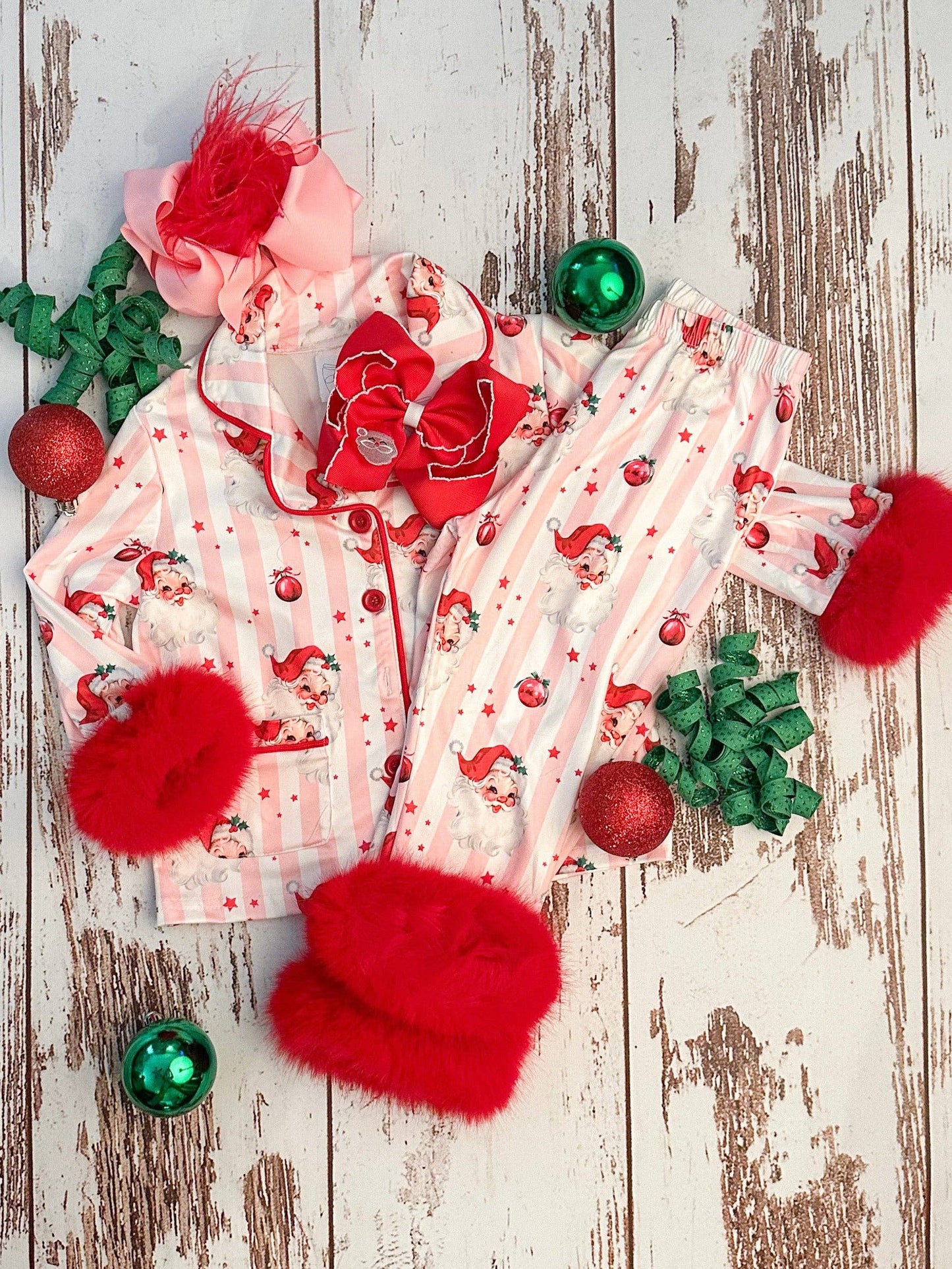 Santa & Stripes Fuzzy Trim PJ's