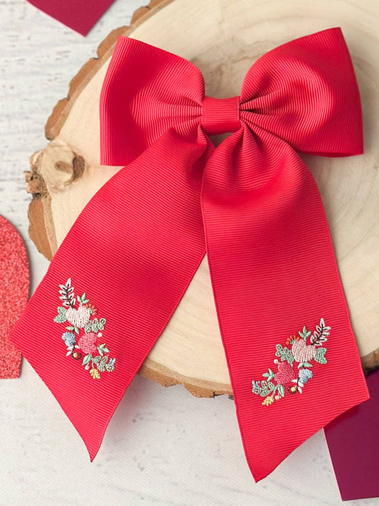 Valentine's Embroidered Long Tail Cheer Bow: Valentine's Day