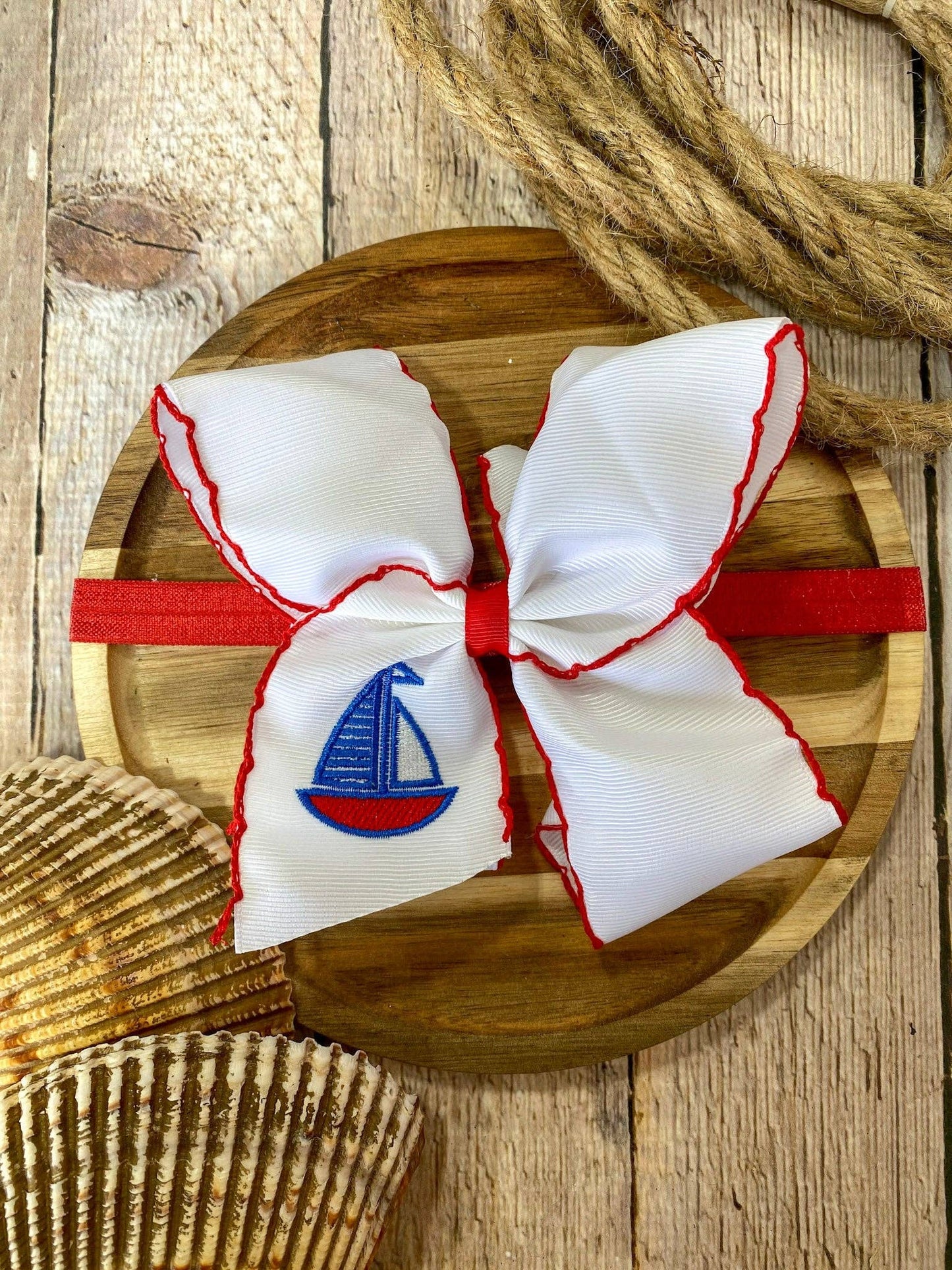 Sailboat Embroidered Classic Hair Bow | Clip