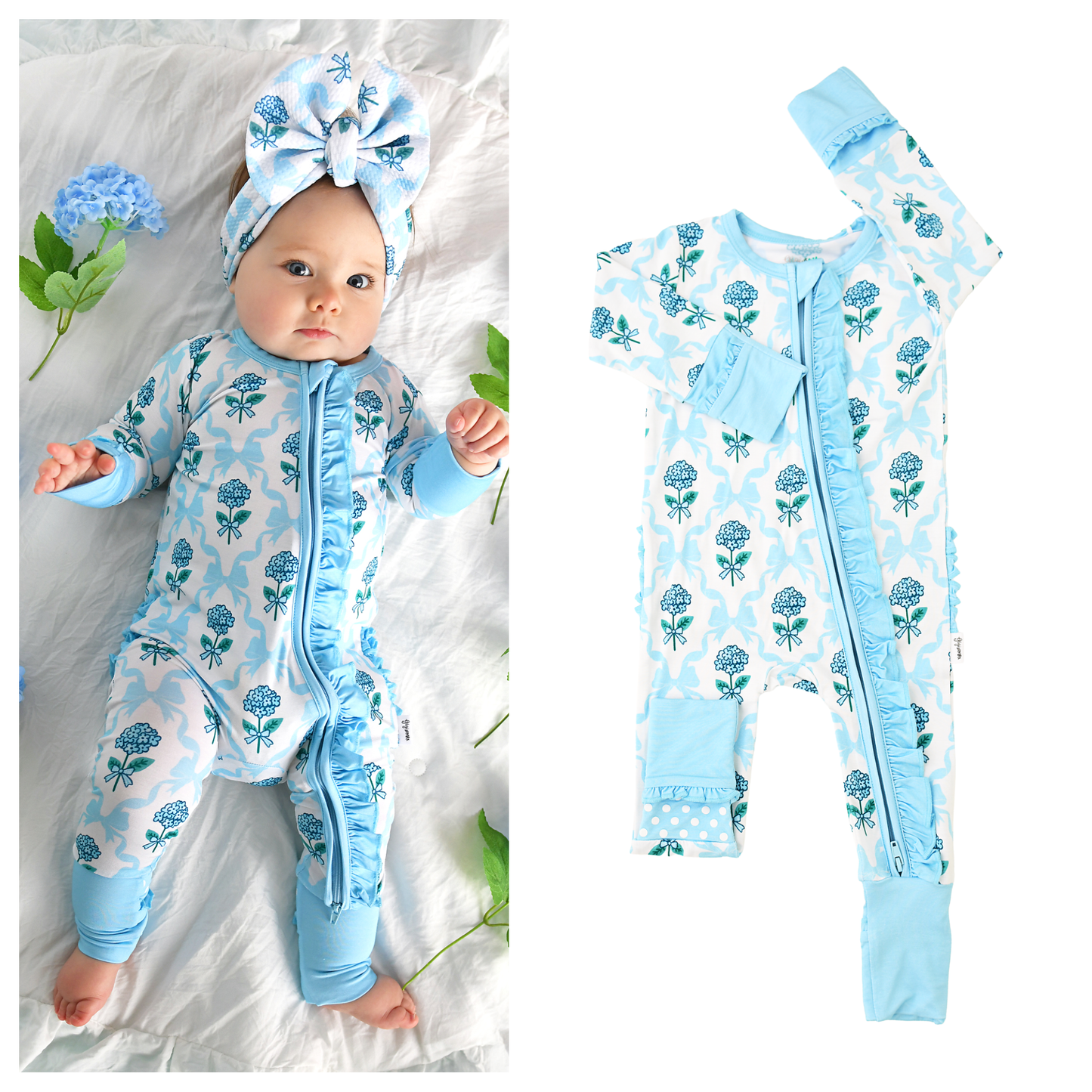 Savannah RUFFLE ZIP Bamboo One Piece Floral Baby Outf