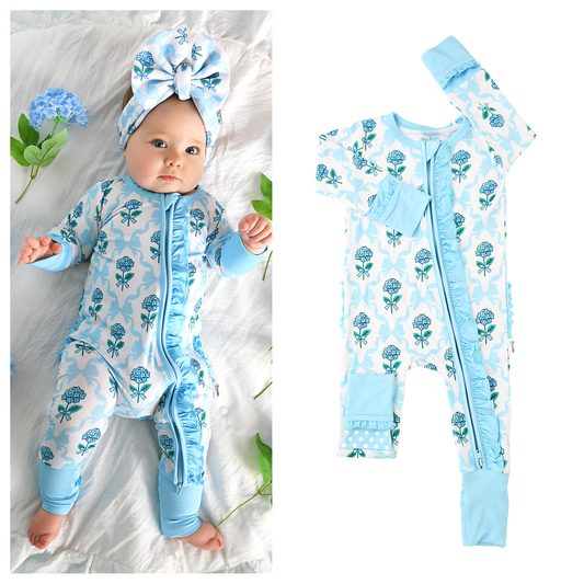Savannah RUFFLE ZIP Bamboo One Piece Floral Baby Outf