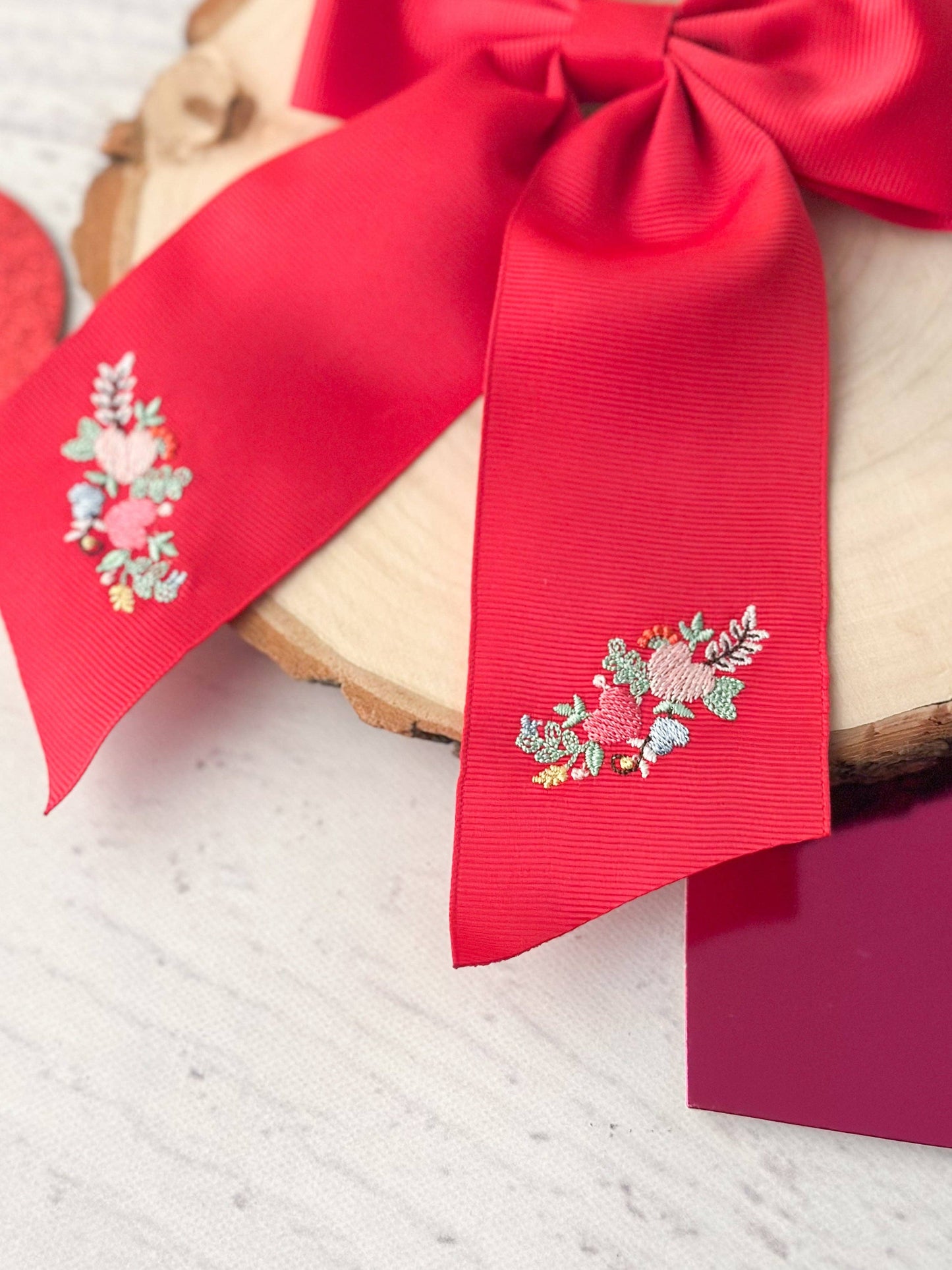 Valentine's Embroidered Long Tail Cheer Bow: Valentine's Day