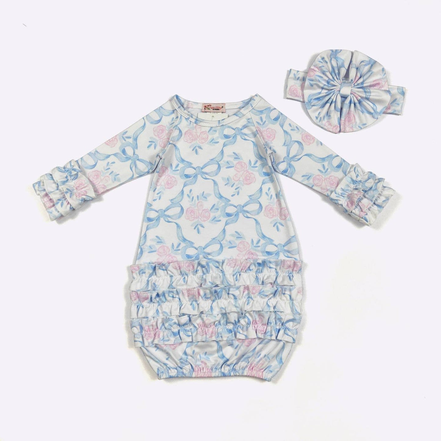 Blue Bow Trellis Baby Gown