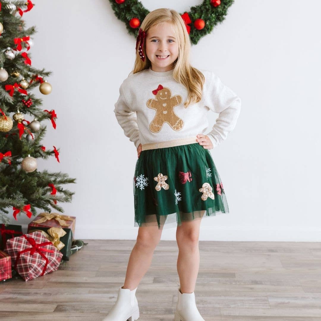 Sweet Wink - Gingerbread Sequin Patch Christmas Sweatshirt Girls Clothes