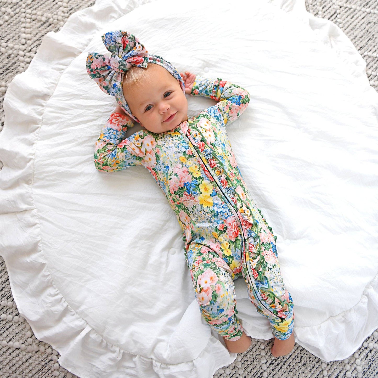 Joanna RUFFLE ZIP Bamboo One Piece Floral Baby Clothing