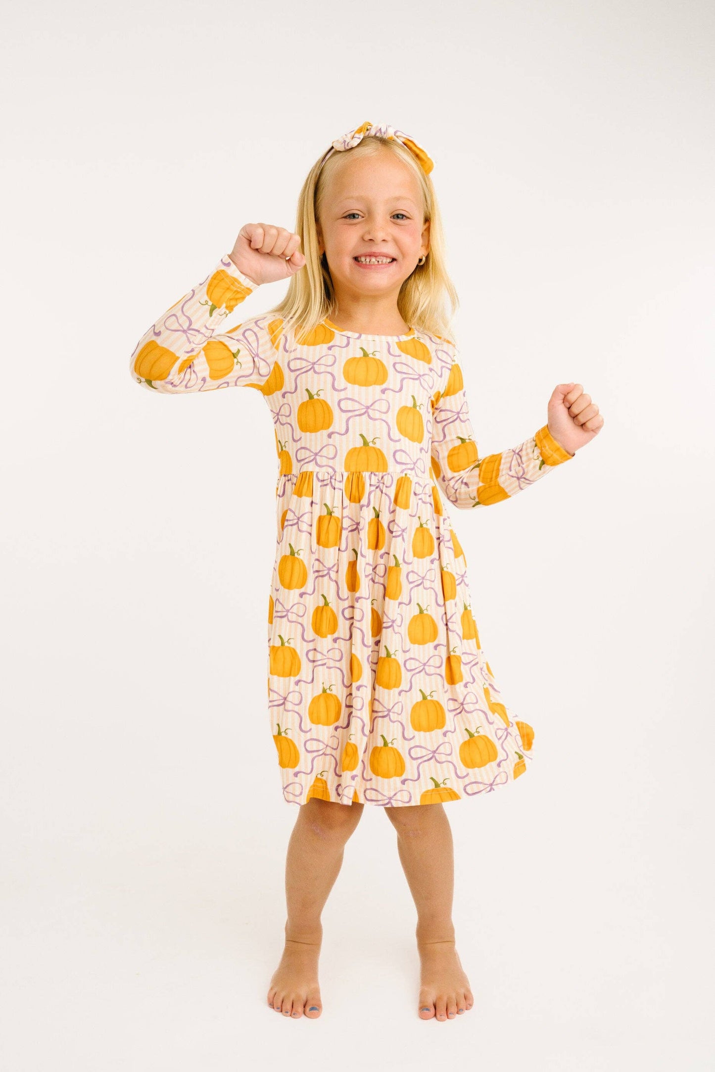 Little One Shop - Pumpkin & Bows Bamboo Dress