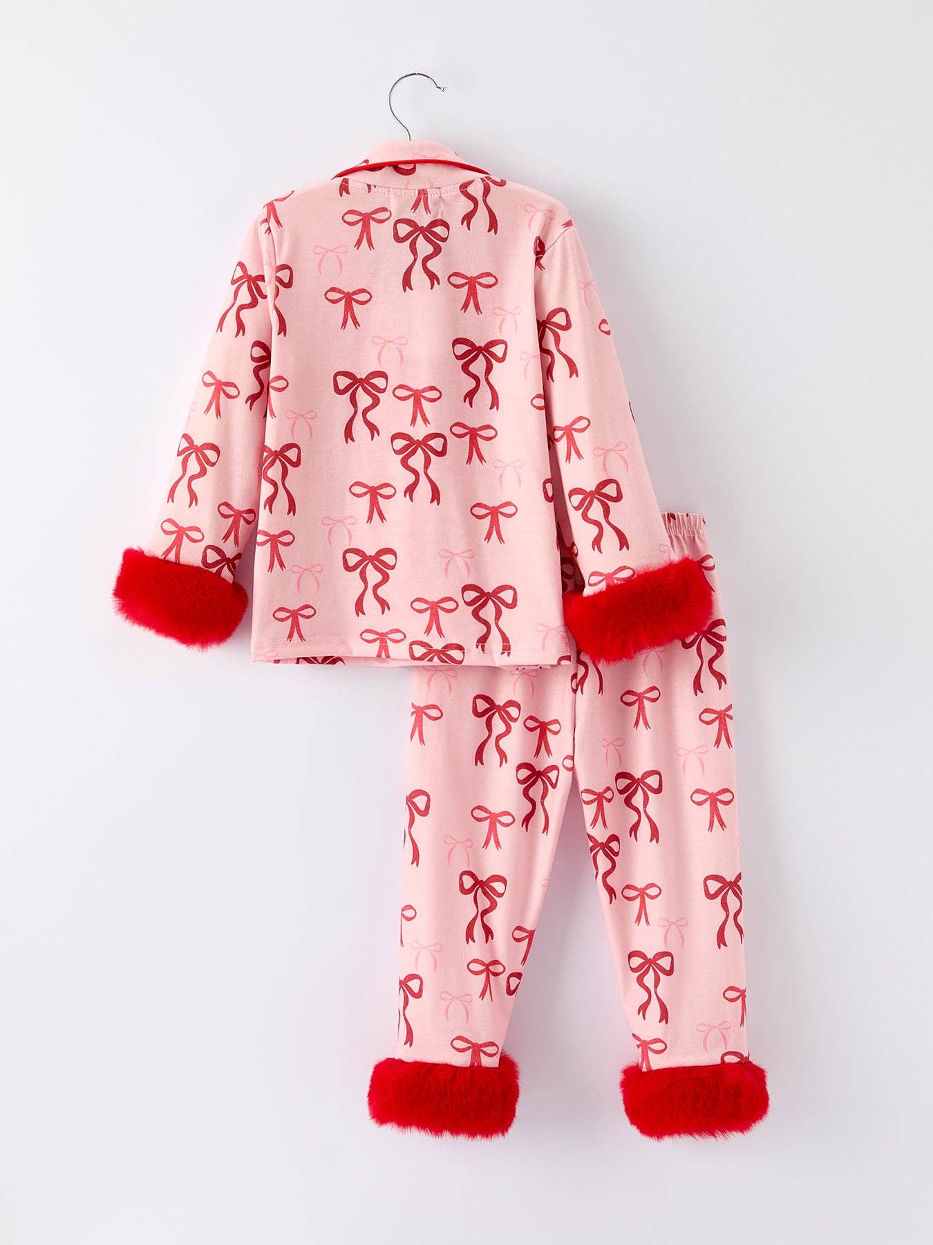 Rylee Faith Designs - Christmas Bow Girls Pajama Set with Furry Trim