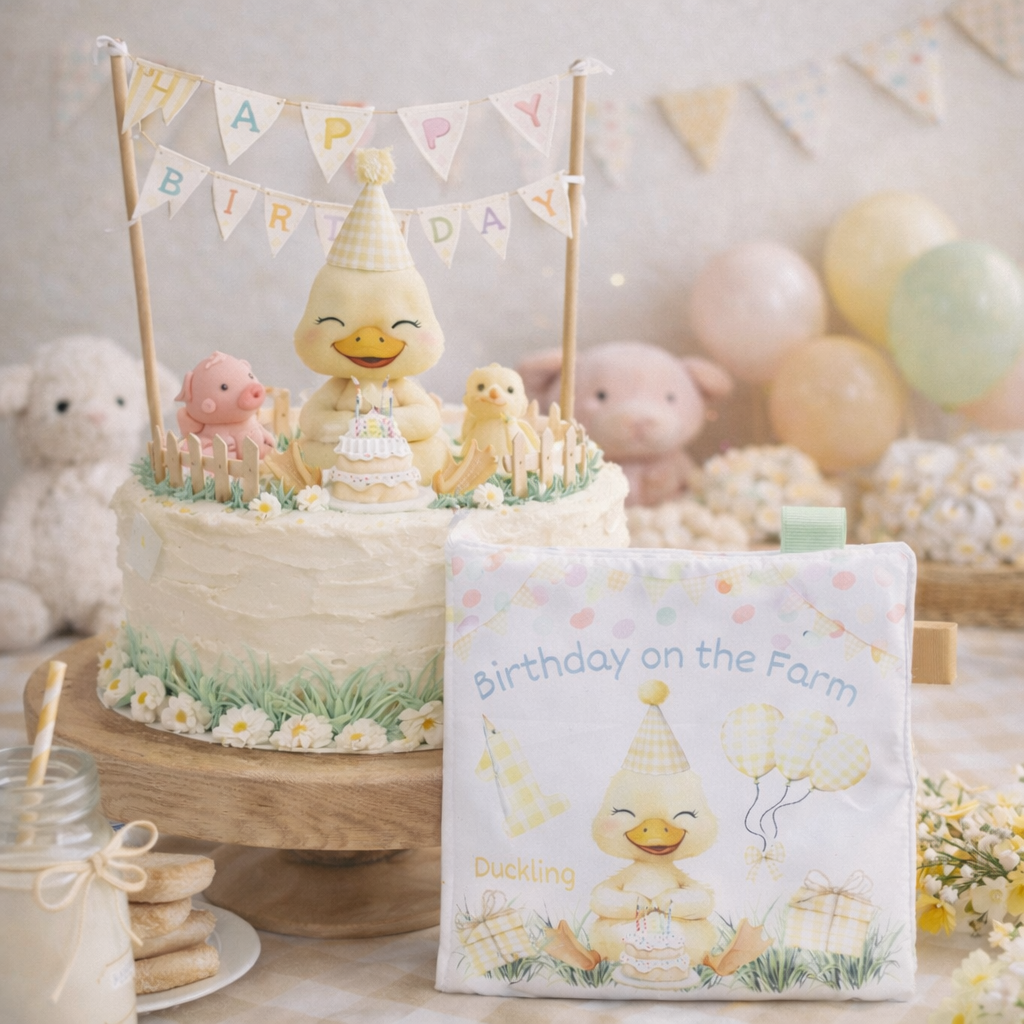 Ali+Oli - Birthday on the Farm10-Page Crinkle Soft Cloth Baby Book