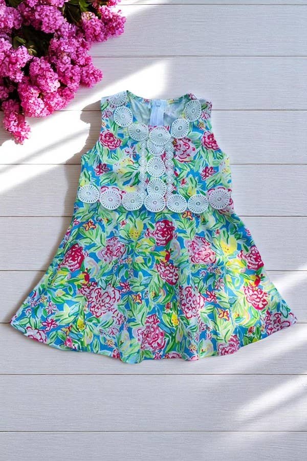 Girls dress Floral prints & white lace