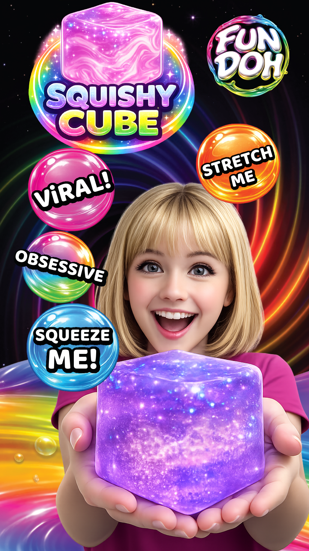 Novelty Brands - Fun Doh Squish & Squeeze Sparkle Cube Fidget Toy- 12/Display