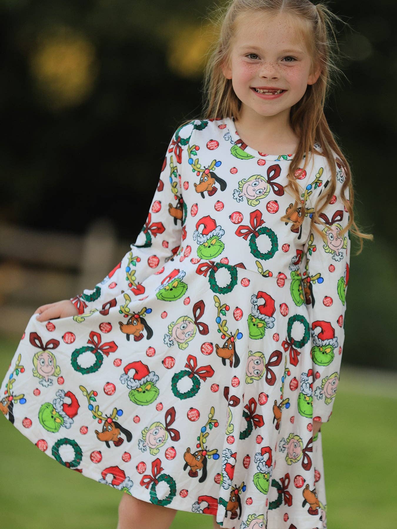 Rylee Faith Designs - Winter Christmas Character Colorful Print  Girls Dress
