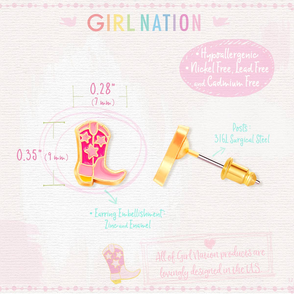 Girl Nation - Boot Scootin' Cutie | Western Cowgirl Stud Earrings