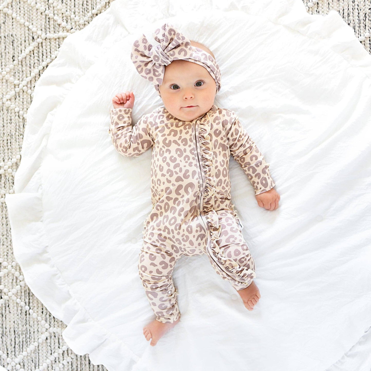 Gigi and Max - Amari Leopard RUFFLE ZIP Bamboo One Piece Baby Outfit