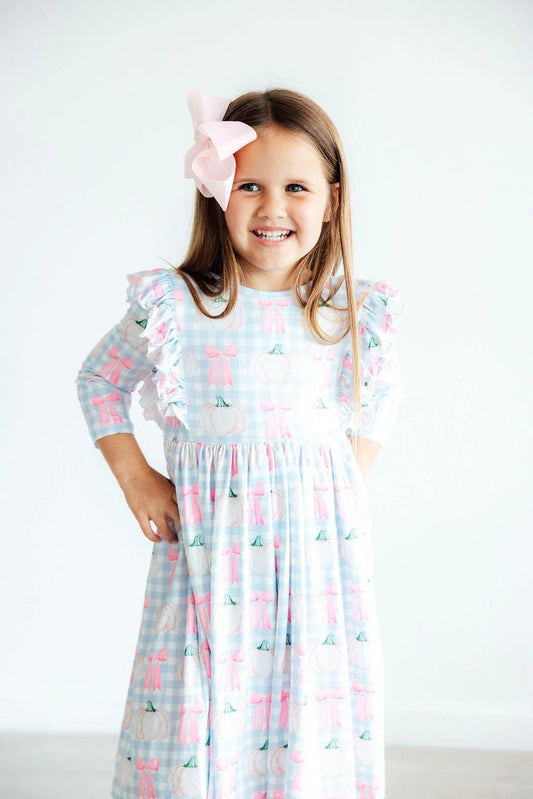 Pumpkin Picnic 3/4 Sleeve Ruffle Twirl