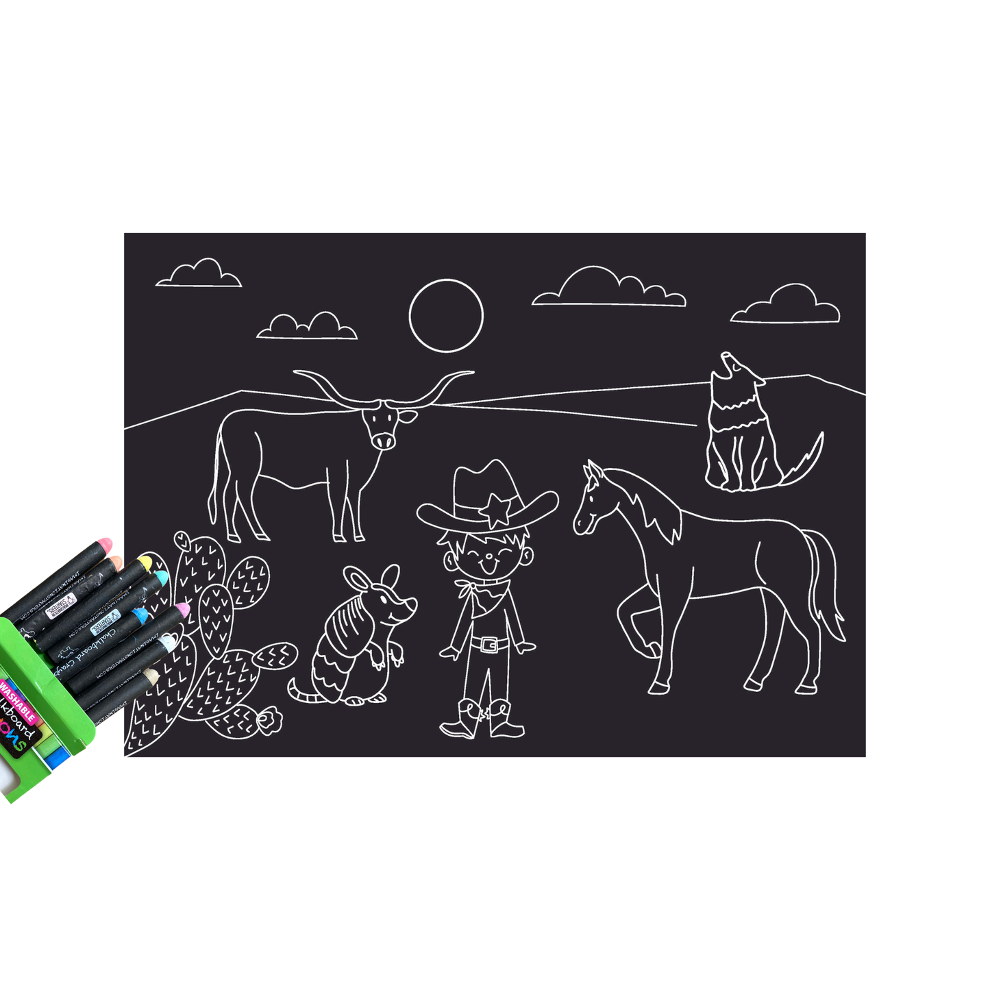 Imagination Starters - Chalkboard Western Coloring Placemat 12x17